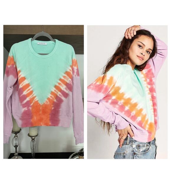 Daydreamer x Free People Tie Dye Varsity Crew Sweatshirt in Mint Combo - Picture 1 of 7